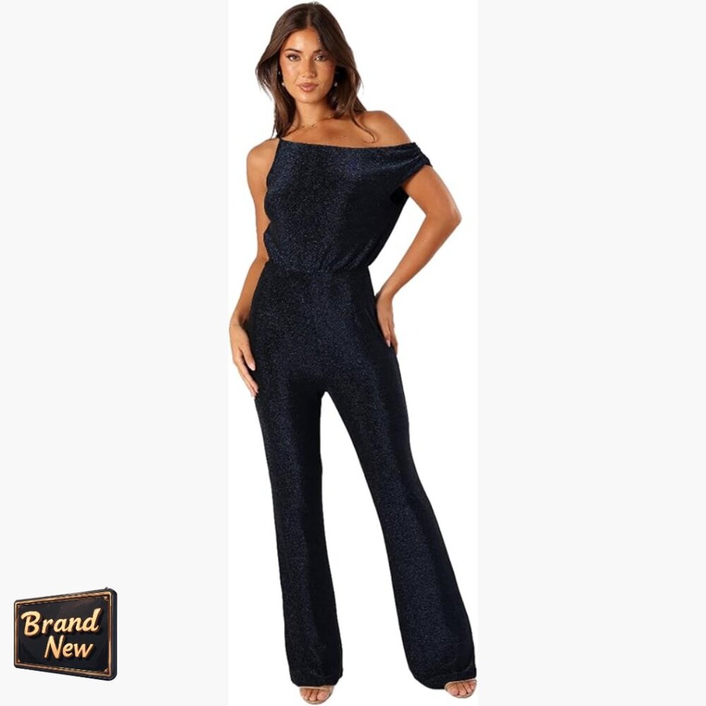One Shoulder Jumpsuit Wide Leg Stretch Material Invisible Zip
